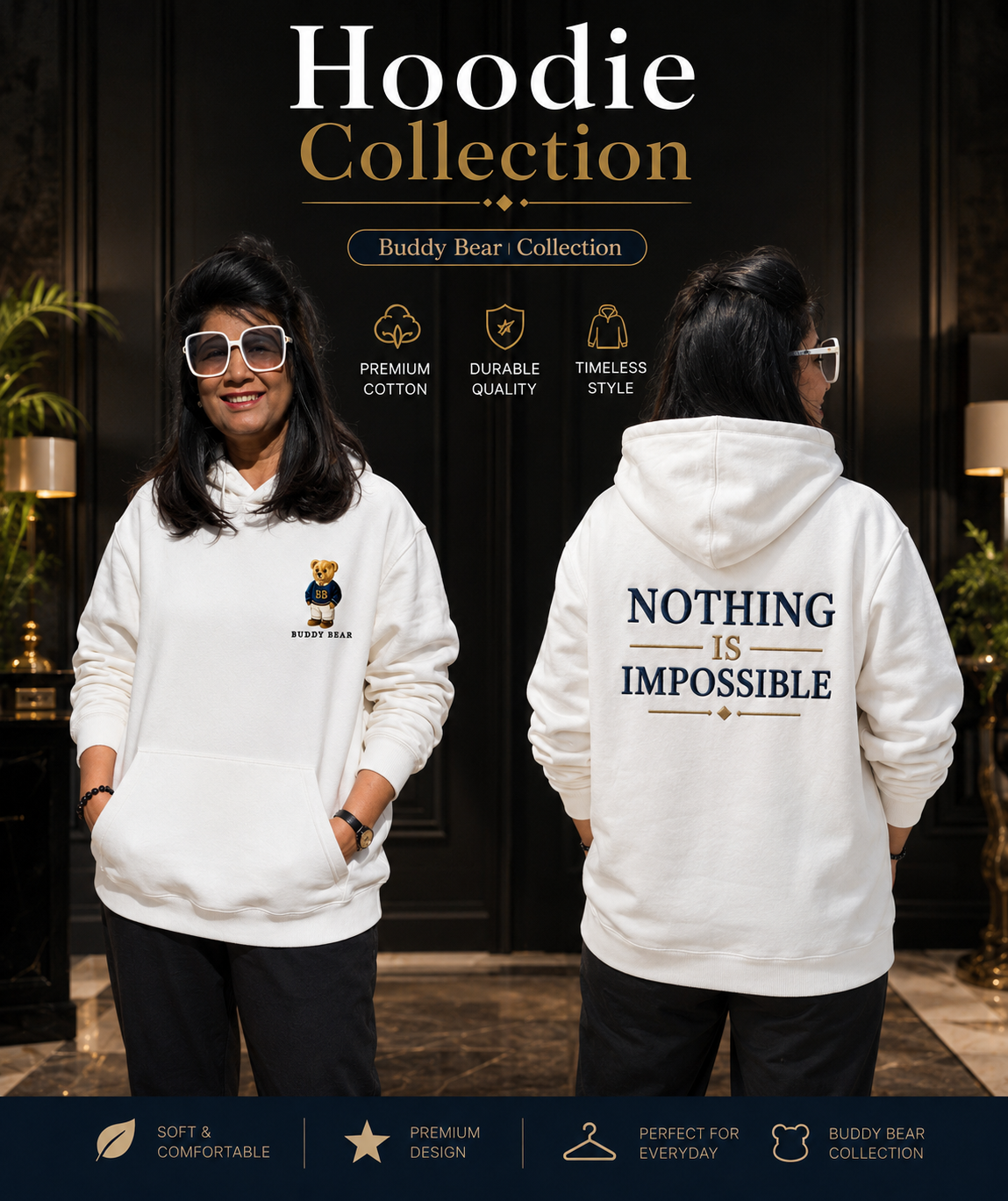 Buddy Bear® Nothing Is Impossible Premium Embroidered Hoodie
