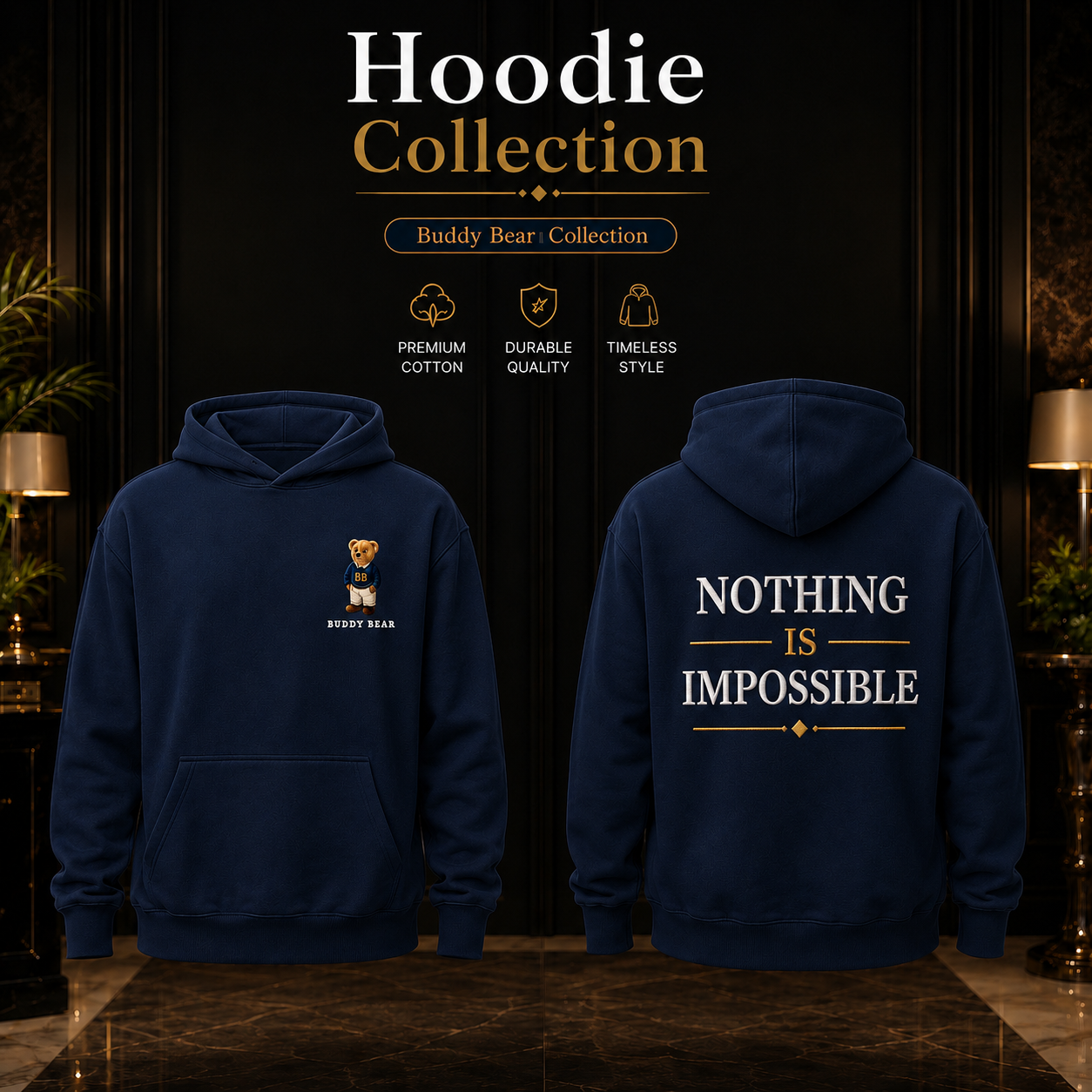 Buddy Bear® Nothing Is Impossible Premium Embroidered Hoodie