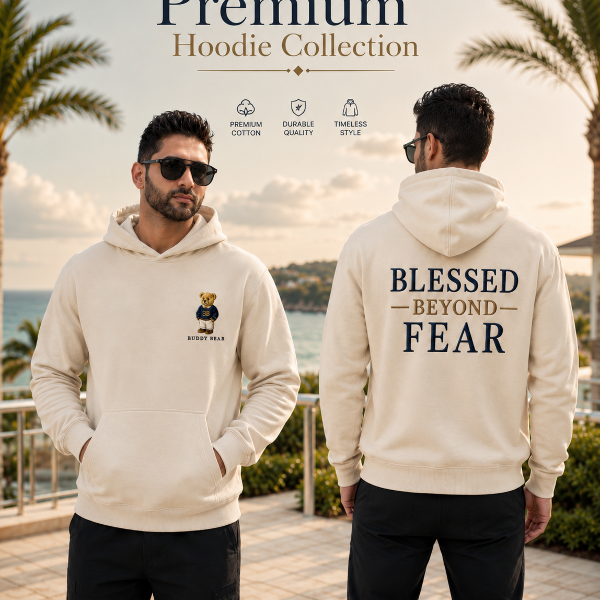 Buddy Bear® Blessed Beyond Fear Premium Embroidered Hoodie